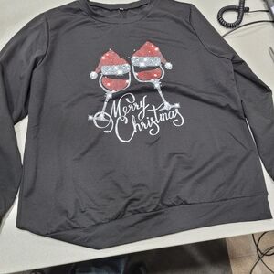 (4 FOR $20)) Black Merry Christmas‎ Long sleeve top